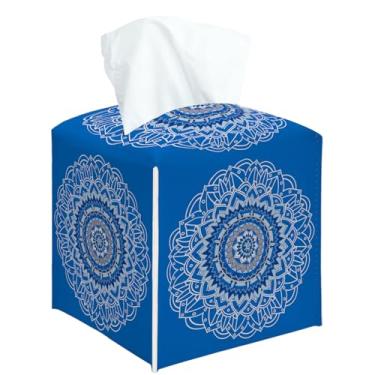 Imagem de Capa quadrada de caixa de lenços de seda de mandala, suporte decorativo para quarto, banheiro, cozinha, escritório, bancada, organizador de papel facial de couro -11