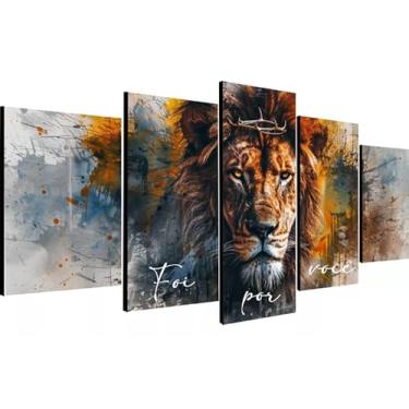 Imagem de Kit quadro decorativo 5 peças 95x60cm Leão Jesus Sala Foi Por Você