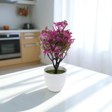 Imagem de Generic 1 peça de plantas artificiais crisântemo dourado com pequeno vaso redondo plástico verde roxo 8 x 8 x 24 cm