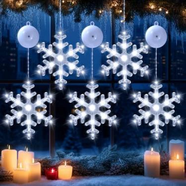 Imagem de 5 peças de decorações de luzes de Natal, decorações de Natal para janela com ventosa, sino, rena, floco de neve, estrela com função de temporizador, para janelas, paredes de vidro, árvores de Natal