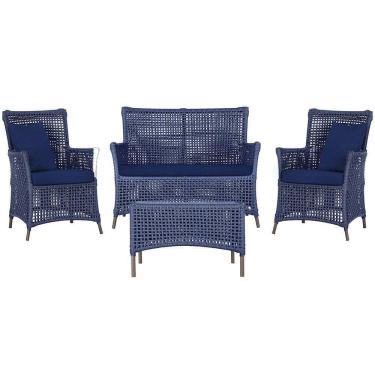 Imagem de Jogo Sofá 2 Poltronas E Mesa Igapó Marrom E10 Trama Original Azul