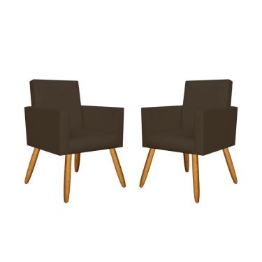 Imagem de Kit 02 Poltronas Nina Palito Luxo Tecido Courino Marrom
