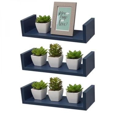 Imagem de Kit com 3 Prateleiras em U 30X15cm Azul com Suporte Invisível