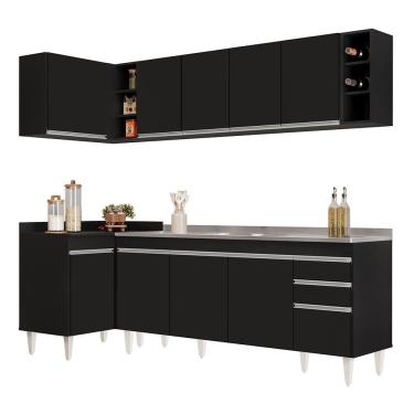 Imagem de Armário De Cozinha Modulado De Canto Direito 5 Peças Cp45 Com Pia Inox Preto - Lumil