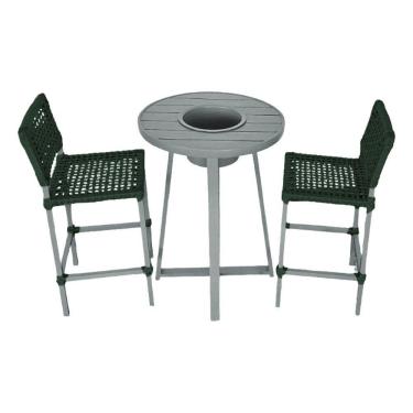 Imagem de Conjunto Bistrô Champanheira Cinza Tampo Ripado E 2 Banquetas França Corda Náutica Verde Musgo Verde