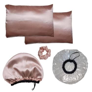 Imagem de Kits Touca Nero, Touca Plástica De Banho, Fronha de Cetim e Scrunchies