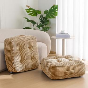 Imagem de Almofada de chão lavável de 20 cm para adultos, almofada de meditação, assento quadrado grande, capa de veludo cotelê tufado removível, para sala de estar ou ioga, 55 x 55 cm, pacote com 2, lavável na