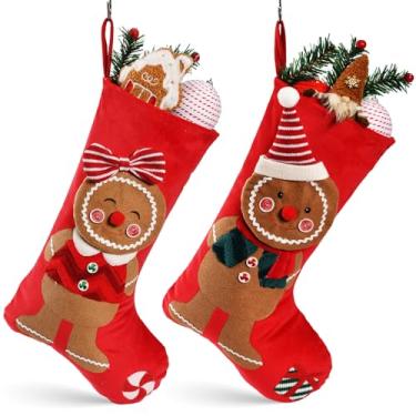 Imagem de WORLDECO 2 peças de meias de Natal para homem de gengibre, presentes de decoração de Natal personalizados, adequadas para lareira, escadas, árvore de Natal, decorações de sala de estar de quarto