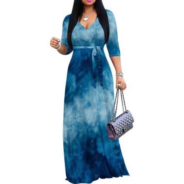 Imagem de Vestido maxi PinkPatty Floral com decote em V, mangas 3/4 com cinto fe