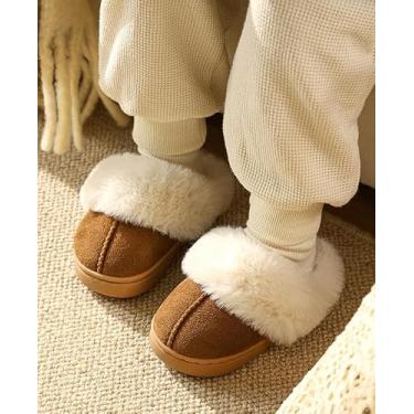 Imagem de Chinelos infantis para meninas, meninos, casa, espuma viscoelástica quente, sapatos de pelúcia macia para quarto, chinelos para uso interno e externo, Camelo, 32-32.5