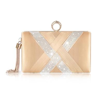 Imagem de Yivaiks Bolsa de noite brilhante bolsa clutch dourada para mulheres com strass bolsa de mão transversal e bolsa de ombro para festa de casamento à noite