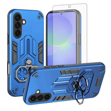 Imagem de Asuwish Capa de telefone para Samsung Galaxy A36 5G com protetor de tela de vidro temperado e suporte fino de anel rígido de couro PU acessórios de celular A 36 36A LTE SM-A366U mulheres homens azul