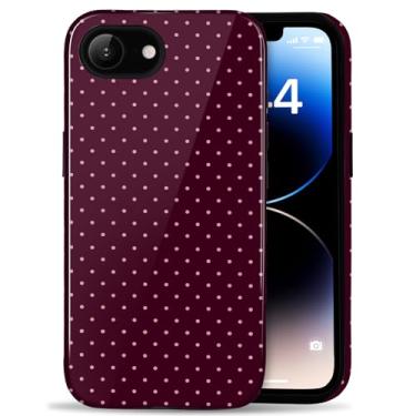 Imagem de Amzfield Capa compatível com iPhone 16e linda estampa retrô estética de bolinhas para mulheres meninas outono simples chique feminino bonito camada dupla proteção híbrida elegante, borgonha