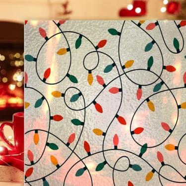 Imagem de Película de janela de Natal com luz colorida privacidade adesivo para janelas estilo manchado arte de vidro faça você mesmo película de privacidade decalques de vitral autoadesivo removível para