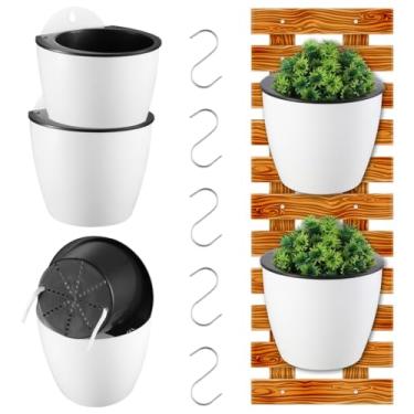 Imagem de Vaso de flores auto-irrigável com ganchos, 5 peças para uso interno e externo, vaso de irrigação automática, balde de flores autoabsorvente para varanda, cerca de jardim, parede, prateleira, casa
