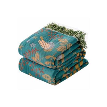 Imagem de KMBFWU Cobertor Boho Amarelo, Cobertores 100% Algodão para Sofá-cama, Colcha de Algodão 227 cm x 232 cm, Cobertores de Musselina de Viagem, Casa de Fazenda, Decoração de Casa, Cobertor de Piquenique