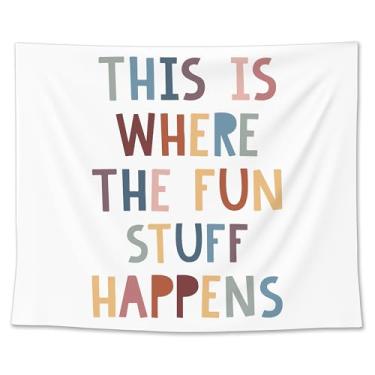 Imagem de EGBTL Tapeçaria infantil Boho, tapeçaria de parede infantil para sala de jogos, This is Where the Fun Stuff Happens Tapeçarias para pendurar na parede para quarto de crianças, quarto de criança