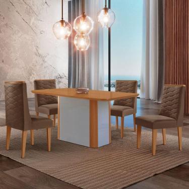 Imagem de Mesa De Jantar Isadora 120cm Tampo Mdf Laminado Veludo Marrom Off White