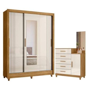 Imagem de Guarda Roupa Casal Bolívia E Cômoda Lisboa Freijó Off White - Moval