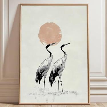 Imagem de Arte de parede guindaste de tinta vintage japonês guindaste arte de parede pássaro asiático minimalista imagem de animal impressões em aquarela divertidas ilustrações de animais animais impressões