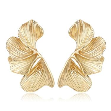 Imagem de SPARKLAURA Brincos femininos de declaração de flor de ouro grosso, hipoalergênicos, folheados a ouro, pétala floral, folha, grande, joia de verão, Large, Zinco, Sem pedra preciosa