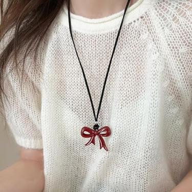 Imagem de Colar com laço de coração volumoso e inchado para mulheres, pingente de coração vermelho grande, ajustável, acessórios modernos e fofos Y2K, Love Heart, Resina, Sem Pedra Preciosa