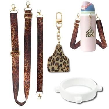 Imagem de Z-synka Conjunto de alça de ombro e alça de alça e pingente para decoração de garrafa de água Owala acessórios de pingente de copo (estampa de leopardo)