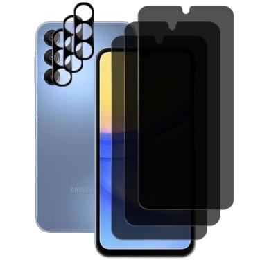 Imagem de UZWZW (3+3) Para Samsung Galaxy A15 4G/5G (pacote com 3) Protetor de tela de privacidade de vidro temperado privado anti-espião com protetor de lente de câmera, antiarranhões