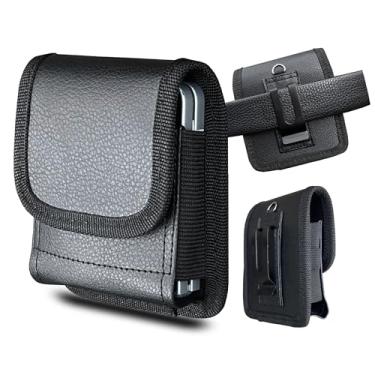 Imagem de Maezar Coldre flip para celular Samsung Galaxy Z Flip 7/6/5/4/3, Motorola Razr 60/50/40/Pro/Ultra/Plus, capa para celular com clipe de cinto de metal e presilha para cinto (PU-Preto)