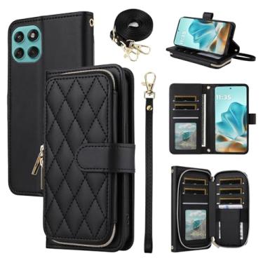 Imagem de Furiet Argyle Capa carteira para Motorola Moto Edge 60 Fusion com alça de pulso/ombro, compartimento para cartão com zíper, bolsa de couro PU de luxo com suporte para celular edge60 60 mulheres
