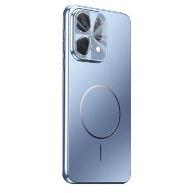 Imagem de HAOMRIYL Capa magnética para Oppo Find X9/X9pro, proteção de lente com tudo incluído, fina, à prova de choque, borda galvanizada, capa elegante, azul, X9