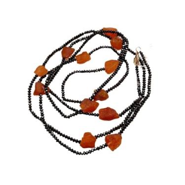 Imagem de OROAOBOMT 2 x 4 mm Preto Facetado Espinélio 10x15 mm Laranja Âmbar Áspero Forma Livre Colar Longo 119 cm