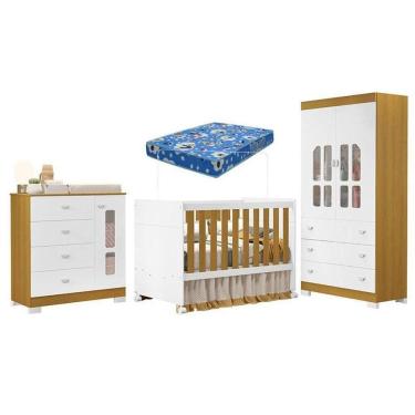 Imagem de Quarto De Bebê New Katatau Branco Acetinado Savana Com Colchão Ortobom ? Reller