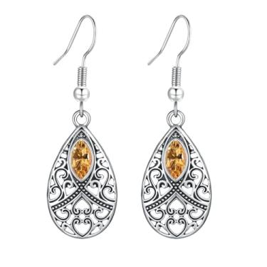 Imagem de Brincos femininos com pingente de lágrima boho moderno, em forma de folha, feito à mão, bege, filigrana, prata, esculpido, vintage, brincos de gota, acessórios de moda de praia para o verão, joias