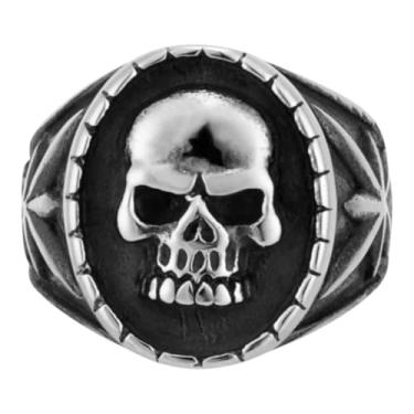 Imagem de ED HARDY Anel masculino com símbolo de caveira de aço inoxidável prateado, Aço inoxidável, Sem pedra preciosa