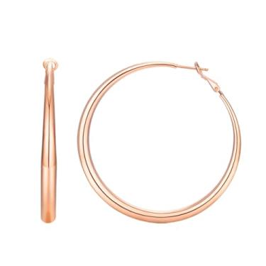 Imagem de Gelanmeng Brincos de argola grandes para mulheres - Brincos de argola grossos de prata esterlina 925 banhados a ouro real 14 k / ouro rosa / prata - leves e hipoalergênicos, Latão, Sem pedra preciosa