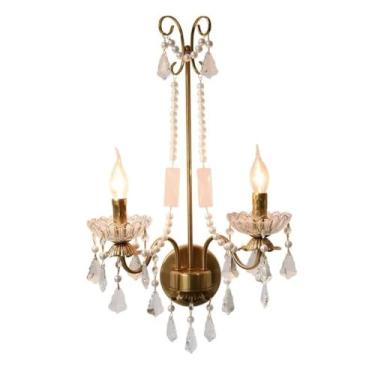 Imagem de Luminária de parede francesa retrô com cristais, luminária de cabeceira americana para quarto, luminária de sala de estar com toque luxuoso e sofisticado, luminária de parede para corredor o