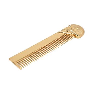 Imagem de Generic Pente de Bolso para Barba, Elegante, Resistente, Liga de Zinco, Leve, Padrão de Caveira, Pente de Metal de Bolso para Uso Diário (Ouro)