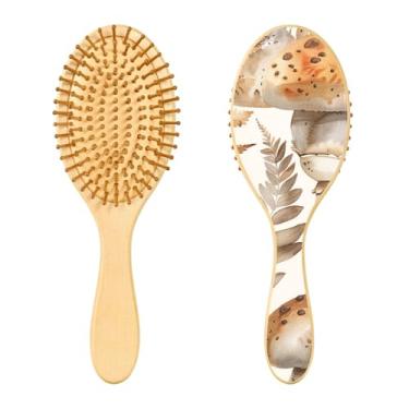 Imagem de SEHANY Escova de cabelo de madeira Forest Mushroom para mulheres e homens, escovas de cabelo de cabeça redonda, escova de cabelo para massagem do couro cabeludo suave e desembaraçadora para todos os