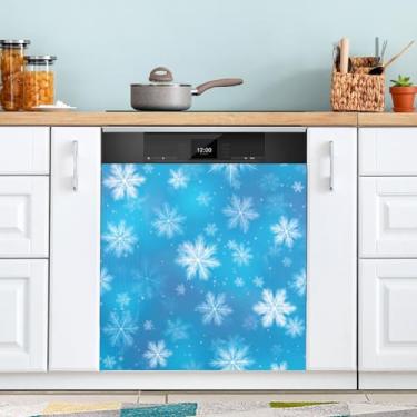 Imagem de ATTX Blue Snowflakes capa magnética para lava-louças, 58,4 cm C x 66 cm A decoração da capa da máquina de lavar louça, decalques de armário doméstico eletrodomésticos adesivos #115