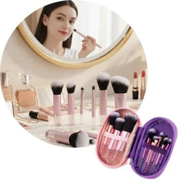 Imagem de STYD Kit 10 Pincéis de Maquiagem com Estojo Portátil, Cerdas Sintéticas Macias para Base, Pó, Blush, Corretivo e Sombras, Travel Size (Roxo)