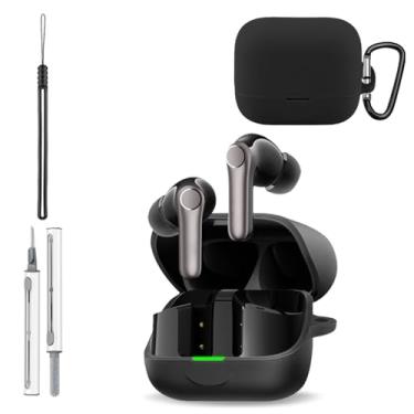 Imagem de Capa de silicone para EarFun Air Pro 4+, capa de silicone macia para EarFun Air Pro 4 Plus com chaveiro, lavável e à prova de suor, capa protetora completa para homens e mulheres, preta