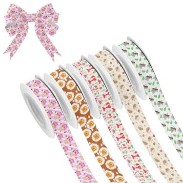 Imagem de Blueangle Fita de Natal - Fita com fio de 1,5 cm, 5 rolos de 25 metros de fita fofa de ursos kawaii para grinaldas, laços, decoração de férias, artesanato DIY (176)