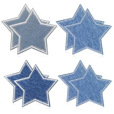 Imagem de 8 peças de adesivos de estrela para jeans, remendos de jeans com estrela azul, apliques de jeans de estrelas de tecido para jeans, roupas de costura, chapéus, bolsas, decorações de artesanato DIY, 2
