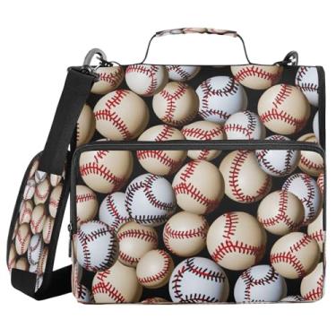 Imagem de ATTX Fichário com zíper padrão de bolas de beisebol com alça acolchoada ajustável – bolsa para fichário com capacidade para 500 folhas com organizador de vários bolsos, serve para laptop de 30 cm #244