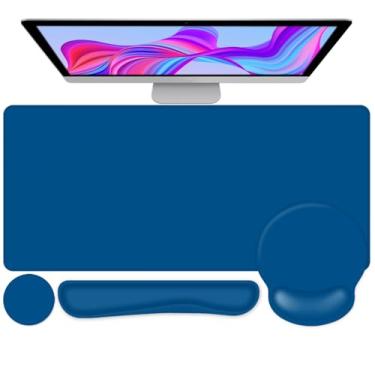 Imagem de 4 peças de protetor de mouse pad de mesa, descanso de pulso para teclado + tapete de mouse confortável com descanso de pulso + porta-copos para jogos grande para computador, laptop, mesa de 90 x 15,7