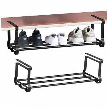 Imagem de Fliqor Suporte extensível para sapatos, organizador de guarda-roupa, suporte de metal extensível para pendurar, para armazenamento e organização de estante de mesa de armário (preto-2 peças)