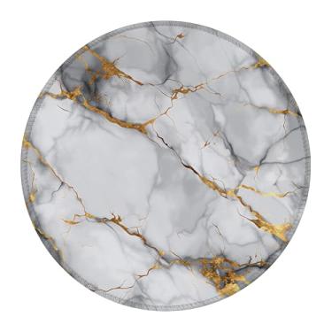 Imagem de Mouse pad de mármore branco dourado, tapete de mouse redondo com borda costurada, base antiderrapante portátil pequeno tapete de mouse para escritório e casa 21 x 21 cm