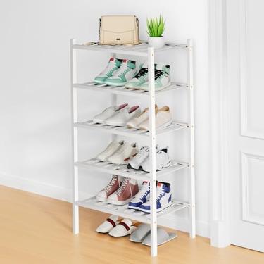 Imagem de Smiry Sapateira, organizador de sapatos de bambu pequeno de 5 camadas, prateleira empilhável de madeira para armário, entrada, entrada da porta da frente, branca
