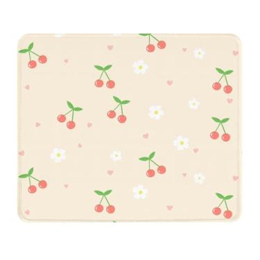 Imagem de Seorsok Tapete de mouse floral e cereja rosa, texturizado, premium para laptop de escritório, mousepads quadrados laváveis com bordas costuradas estendidas, base de borracha antiderrapante 24 x 19,8 x
